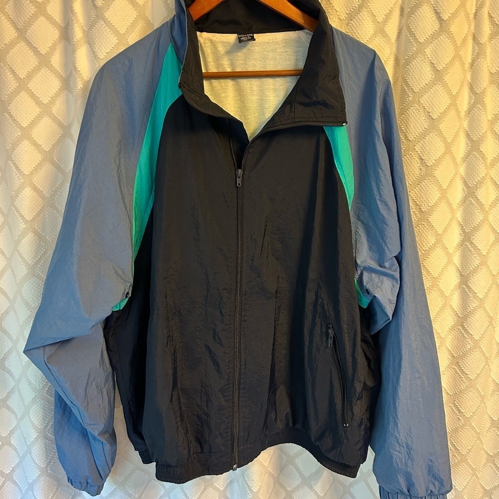 Lands' End Men’s XL Black and Blue Windbreaker Lightweight Nylon Colorblock
